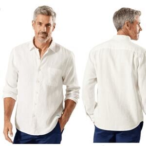 Tommy bahama Men's Relax Linen Shirt Sea Glass Breezer white Sz M Coastal minim